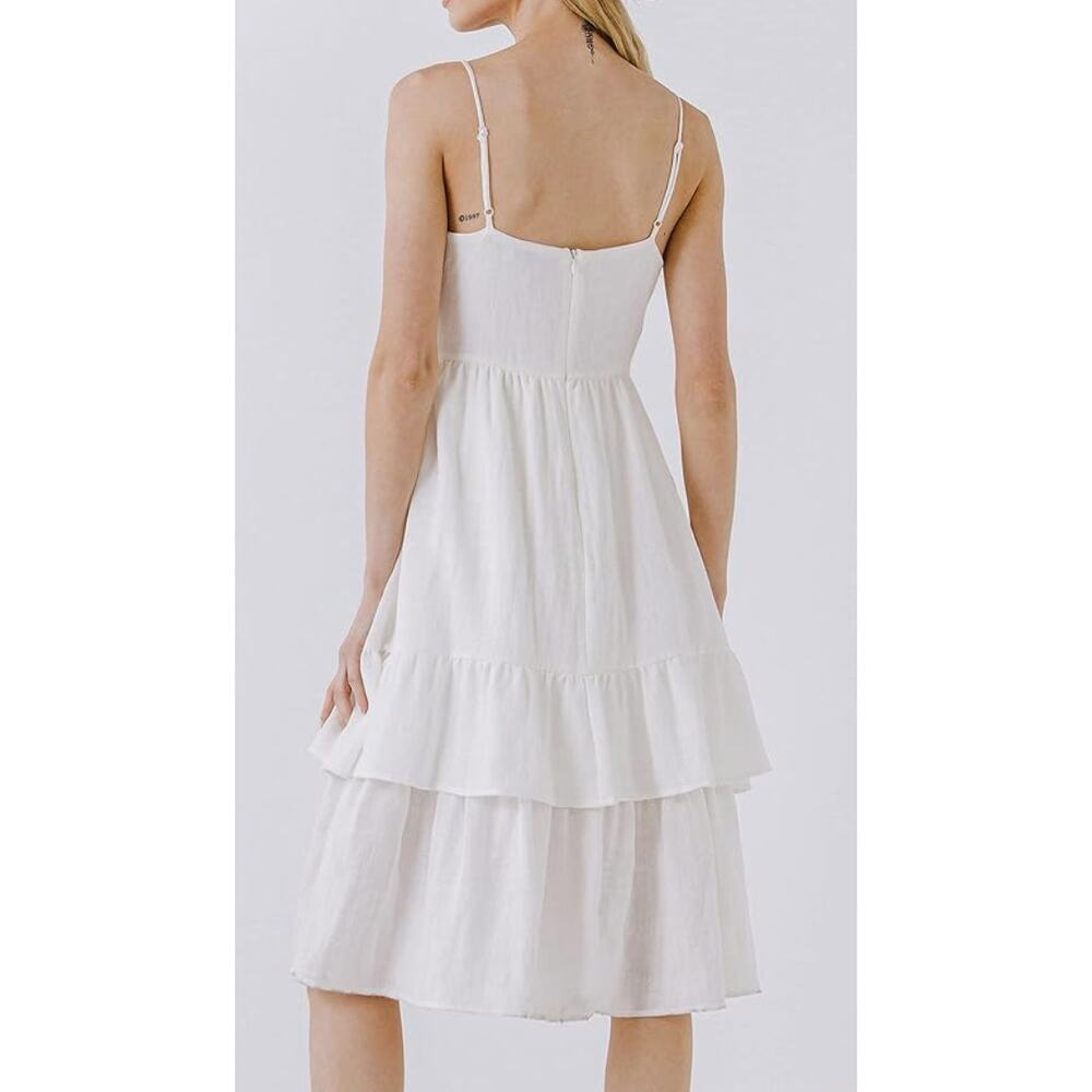 Endless Rose NWT Two Tiered Midi Dress Off White Small Bridal Shower - Picture 2 of 4